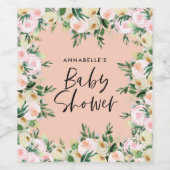 Baby shower waterverf peach girly florly script wijn etiket (Enkel label)