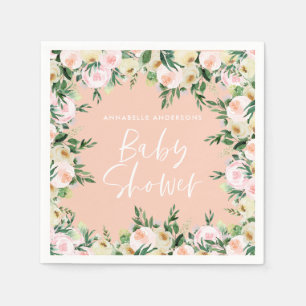 Baby shower waterverf perzik floraalgroen gif servet