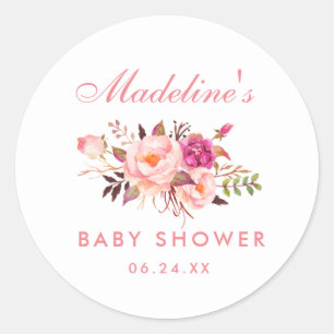 Baby shower Waterverf Roze Blush Floral Ronde Sticker