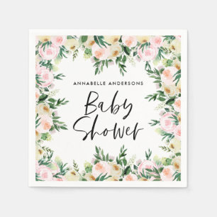 Baby shower waterverf roze girale vorm servet