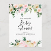 Baby shower waterverf roze girale vorm uitnodiging briefkaart (Voorkant)