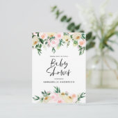 Baby shower waterverf roze girale vorm uitnodiging briefkaart (Staand voorkant)