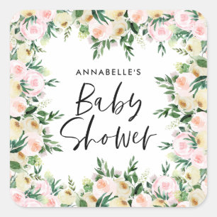 Baby shower waterverf roze girale vorm vierkante sticker