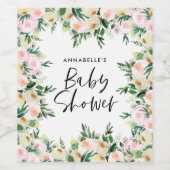 Baby shower waterverf roze girale vorm wijn etiket (Enkel label)