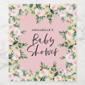 Baby shower waterverf roze girale vorm wijn etiket (Enkel label)