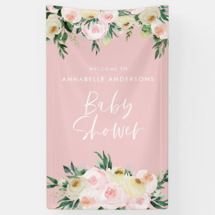Baby shower waterverf roze roze floranje schrift spandoek
