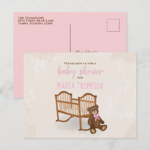 Baby shower Waterverf Roze Roze met flesjes Briefkaart