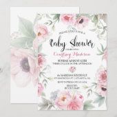 Baby shower Waterverf Roze Rozen Bloemen Kaart (Voorkant / Achterkant)
