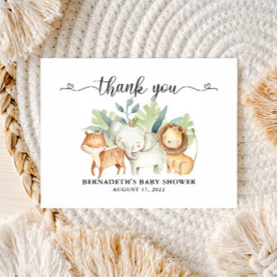 Baby Shower Waterverf Safari Dieren Bedankt Briefkaart