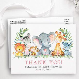 Baby shower Waterverf Safari Dieren Dank u PK Briefkaart