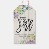 Baby shower Waterverf Succulente Planten Wit hout Cadeaulabel (Voorkant)