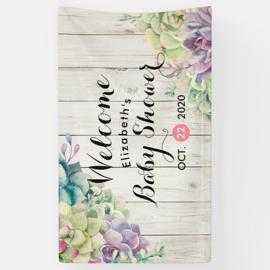 Baby shower Waterverf Succulente Planten Wit hout Spandoek (Verticaal)