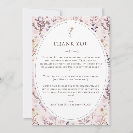 Baby shower Waterverf, Wildflower Dank u kaart (Voorkant)