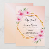 Baby shower wazig roze floraalgoud geometrisch kaart (Voorkant / Achterkant)
