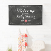 Baby shower Welkom Black White Flowers Chalkboard Spandoek (Insitu)