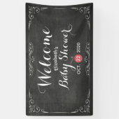 Baby shower Welkom Black White Flowers Chalkboard Spandoek (Verticaal)