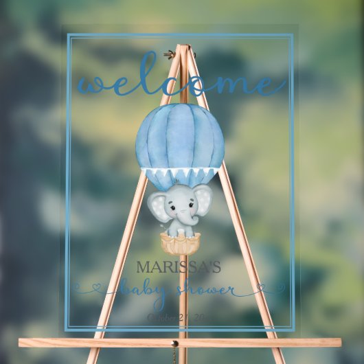Baby shower Welkom Blauwe Olifant Acryl Bord (Neutraal)