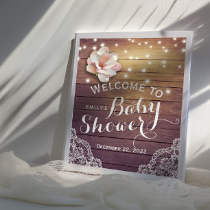 Baby Shower Welkom Bord Bloem Licht Hout Kant Poster