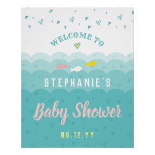 Baby shower Welkom Cute Ocean Hearts Perfect Poster