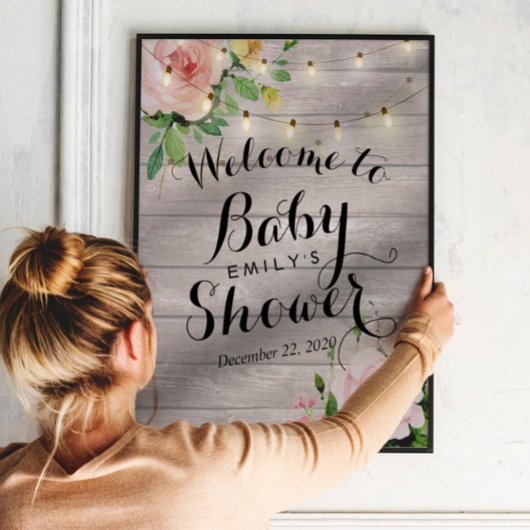 Baby shower Welkom Floral String Lights Barn Wood Poster