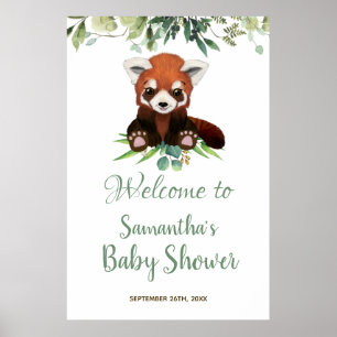 Baby shower Welkom Sign Cute Red Panda Beer Poster