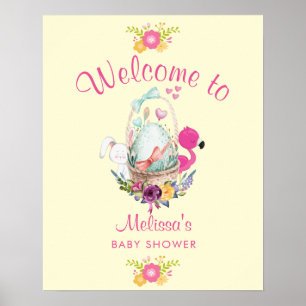 Baby shower Welkomstdieren en bloemen Poster