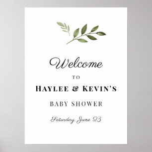 Baby shower Welkomstteken met groen blad Poster