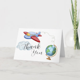 Baby Shower Wereldkaart Vliegtuig Jongen Bedankkaart