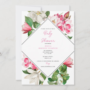  Baby shower White en Roze Magnolia Flowers Kaart