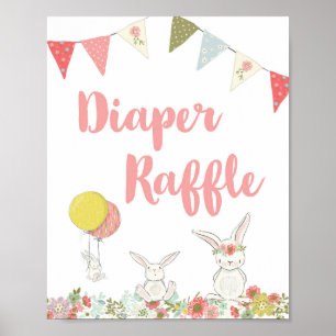 Baby shower White Rabbit Diaper Raffle Sign Poster