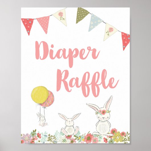 Baby shower White Rabbit Diaper Raffle Sign Poster (Voorkant)