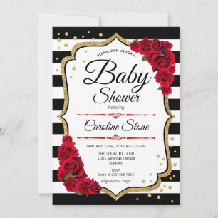 Baby shower - White Red Gold Kaart
