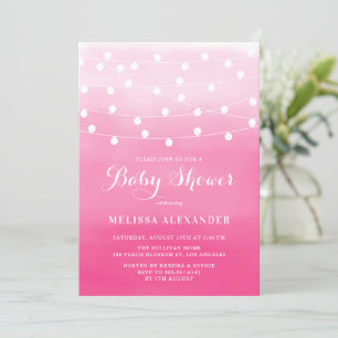 Baby shower White String Lights Pink Ombre Kaart