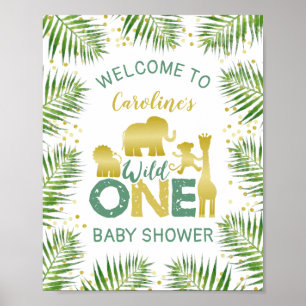 Baby shower Wild One Gold Safari Affiche de bienve