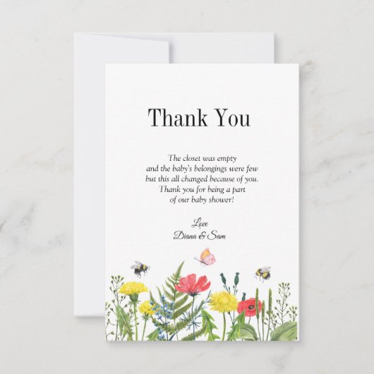 Baby shower wilde bloem bedankkaart (Voorkant)