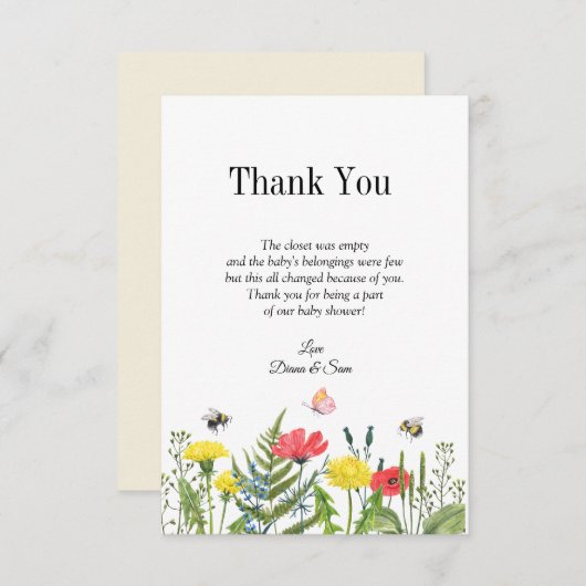 Baby shower wilde bloem bedankkaart (Voorkant / Achterkant)