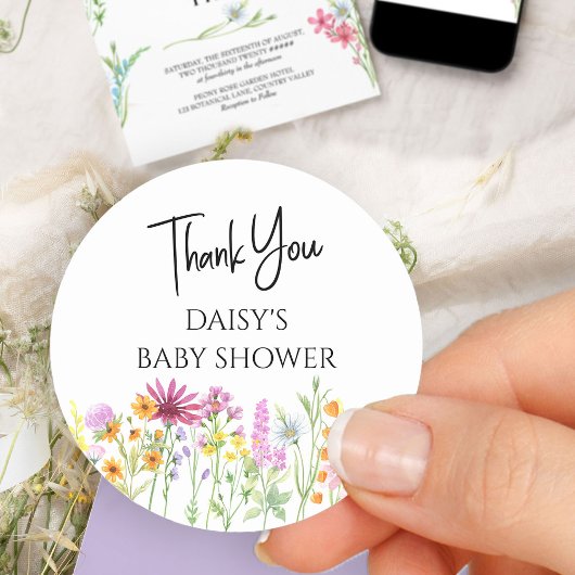 Baby shower Wilde bloem Dank u wel Ronde Sticker