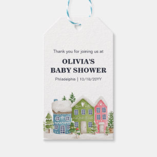 Baby shower Winter sneeuwdorp Cadeaulabel