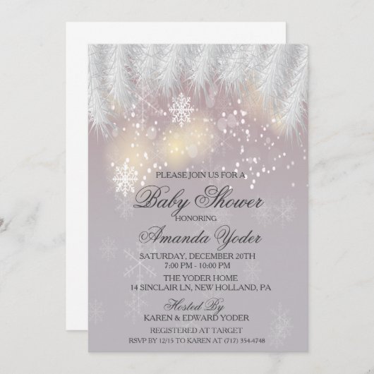 Baby shower Winter Snowflake Invitation Kaart (Voorkant / Achterkant)