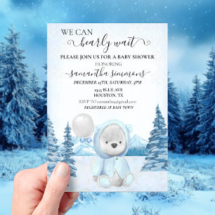 Baby shower Winter Teddybeer  Acryl Uitnodigingen