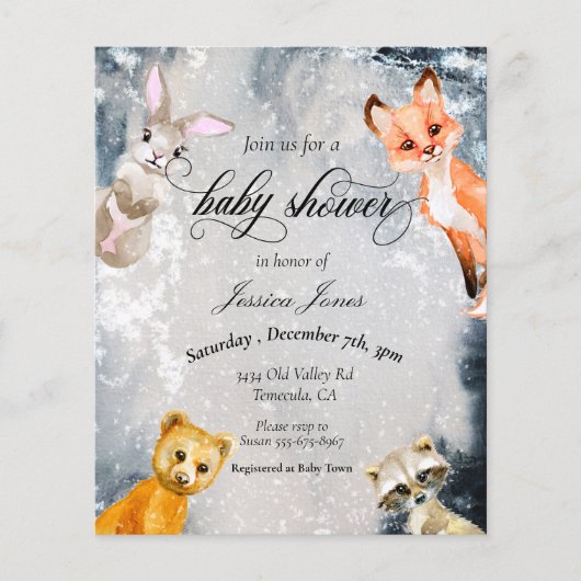 Baby shower Winter Woodland Animals Holiday Invita (Voorkant)