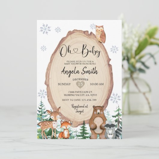 Baby shower Winterbos Rustic Woodland Kaart (Staand voorkant)