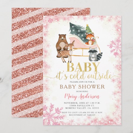 Baby shower winterbossen    kaart (Voorkant / Achterkant)