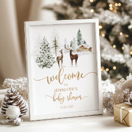 Baby shower winterherten welkom poster