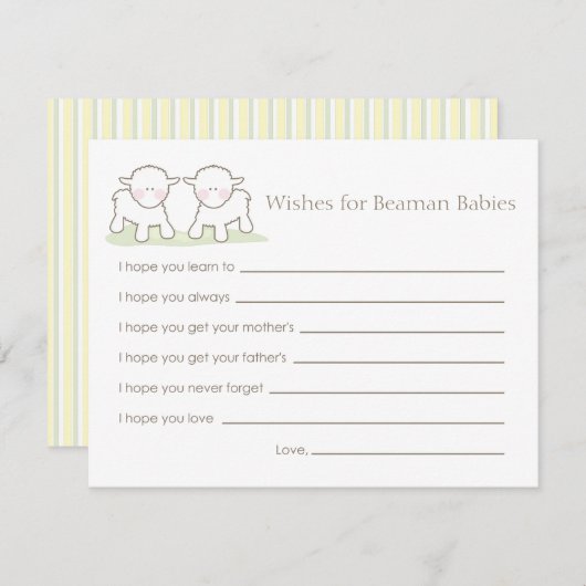 Baby shower Wish Kaart - Twin Little Lambs (Voorkant / Achterkant)