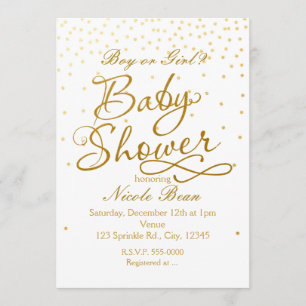 BABY SHOWER Witte en Gouden Confetti Stip Uitnodig Kaart