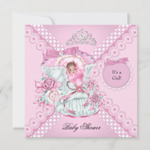  Baby shower Witte roze prinses Tiara Kaart