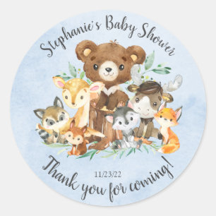 Baby shower Woodland Friends Boys Ronde Sticker