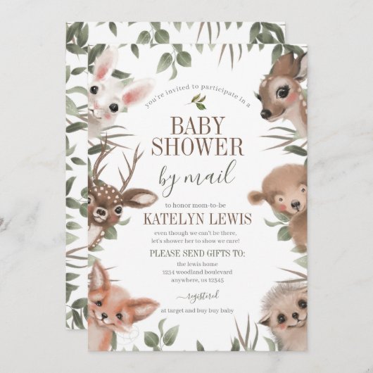 Baby shower Woodland Greenery per Mail Kaart (Voorkant / Achterkant)
