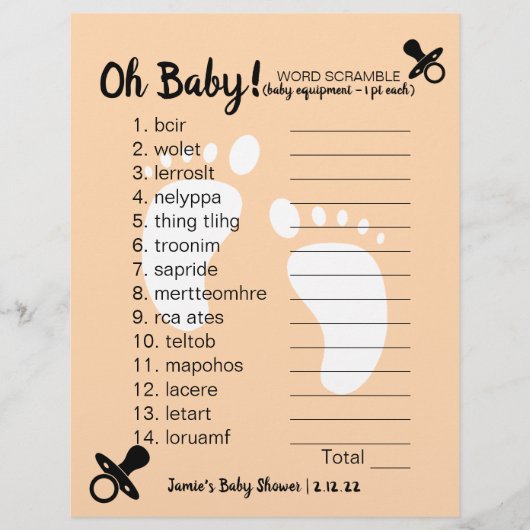 Baby shower Word-bromble Peach (Voorkant)